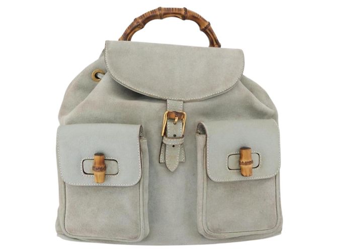 Zaino GUCCI Bamboo in pelle azzurro e oro 003 2058 0016 Auth 206231 D'oro Blu chiaro - vista 2