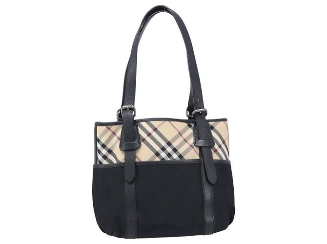 Bolso Tote BURBERRY Nova Check Canvas Beige Silver Auth 208838V Plata - vista 2
