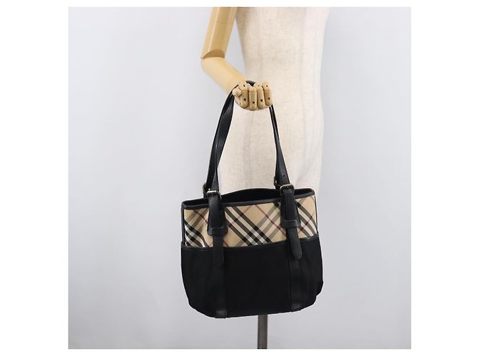 Bolso Tote BURBERRY Nova Check Canvas Beige Silver Auth 208838V Plata - vista 25