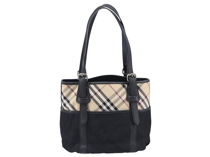 Bolso Tote BURBERRY Nova Check Canvas Beige Silver Auth 208838V Plata - vista 3