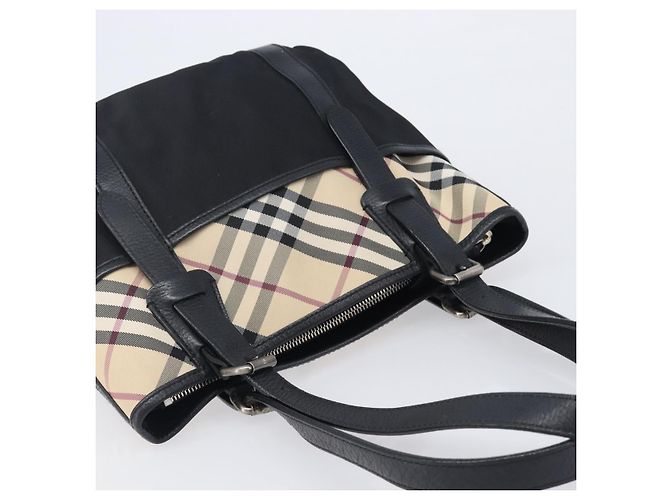 Bolso Tote BURBERRY Nova Check Canvas Beige Silver Auth 208838V Plata - vista 6