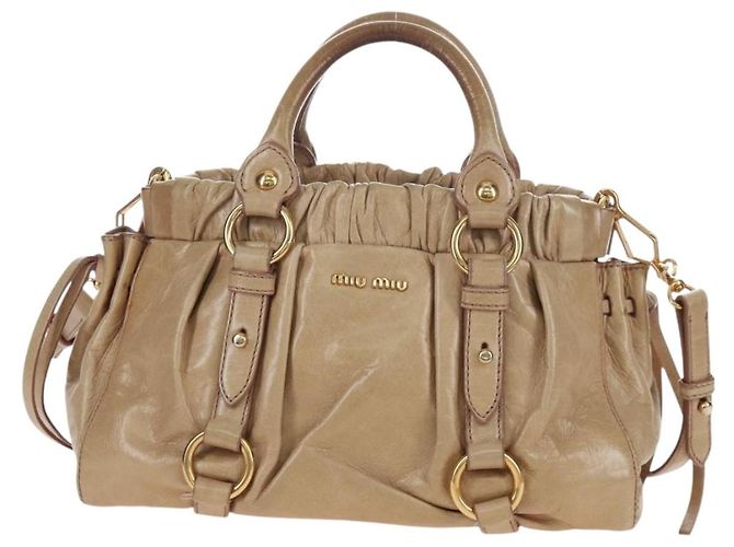 Borsa a mano Miu Miu in pelle 2way Beige Gold Auth 167776M D'oro - vista 2