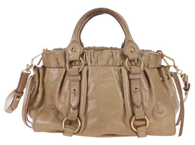 Borsa a mano Miu Miu in pelle 2way Beige Gold Auth 167776M D'oro - vista 3