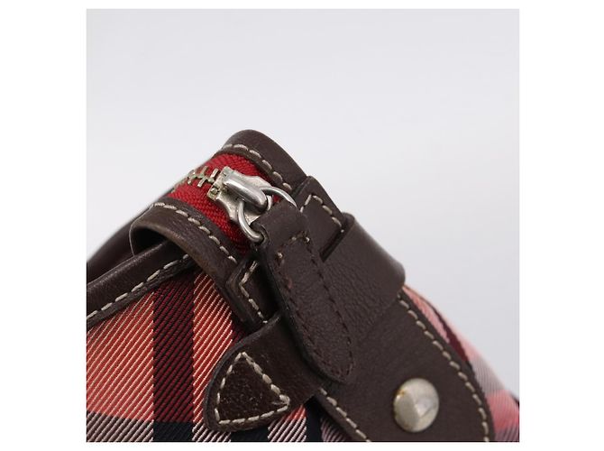 Bolso Tote BURBERRY Nova Check Blue Label Canvas Rojo Plata Auth ka6619 Roja - vista 14