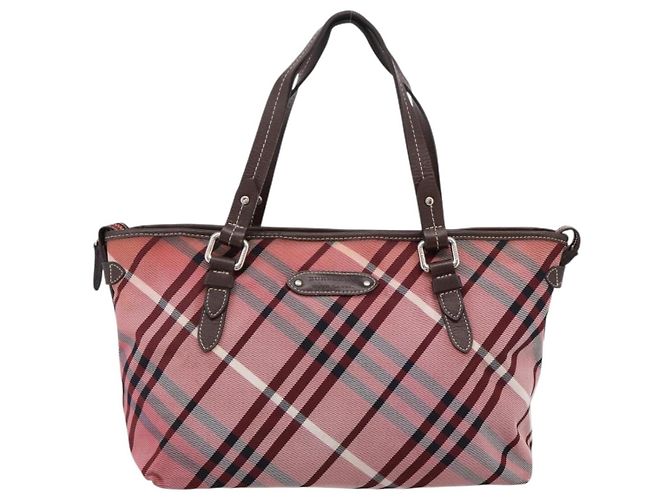 Bolso Tote BURBERRY Nova Check Blue Label Canvas Rojo Plata Auth ka6619 Roja - vista 2