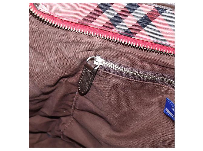 Bolso Tote BURBERRY Nova Check Blue Label Canvas Rojo Plata Auth ka6619 Roja - vista 20