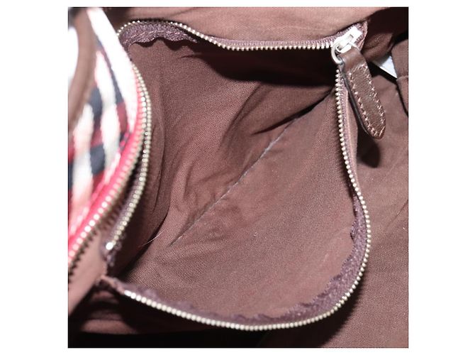 Bolso Tote BURBERRY Nova Check Blue Label Canvas Rojo Plata Auth ka6619 Roja - vista 21
