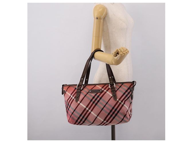 Bolso Tote BURBERRY Nova Check Blue Label Canvas Rojo Plata Auth ka6619 Roja - vista 22