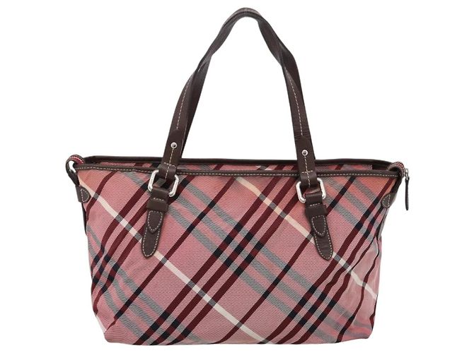 Bolso Tote BURBERRY Nova Check Blue Label Canvas Rojo Plata Auth ka6619 Roja - vista 3