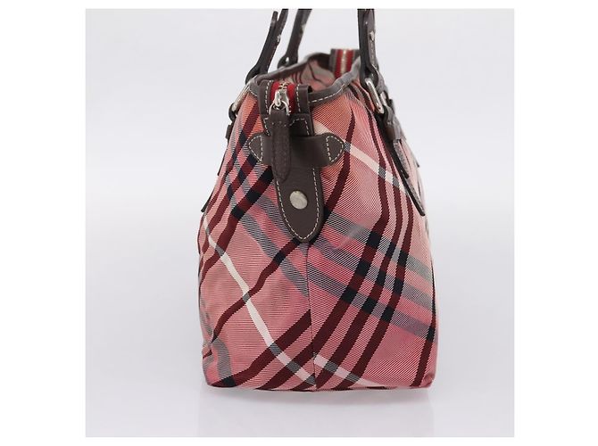 Bolso Tote BURBERRY Nova Check Blue Label Canvas Rojo Plata Auth ka6619 Roja - vista 4