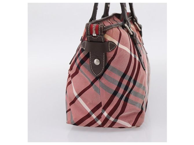 Bolso Tote BURBERRY Nova Check Blue Label Canvas Rojo Plata Auth ka6619 Roja - vista 5