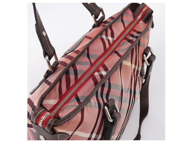 Bolso Tote BURBERRY Nova Check Blue Label Canvas Rojo Plata Auth ka6619 Roja - vista 6
