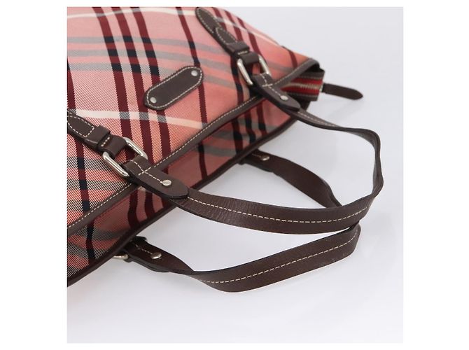 Bolso Tote BURBERRY Nova Check Blue Label Canvas Rojo Plata Auth ka6619 Roja - vista 7
