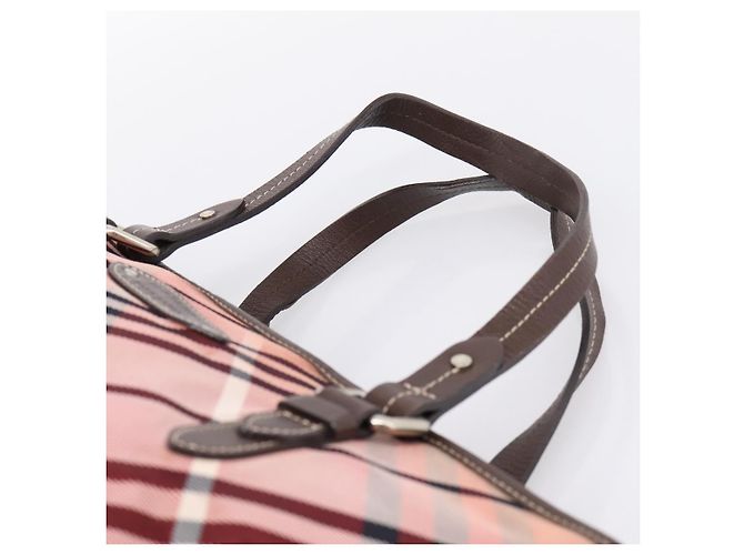Bolso Tote BURBERRY Nova Check Blue Label Canvas Rojo Plata Auth ka6619 Roja - vista 8