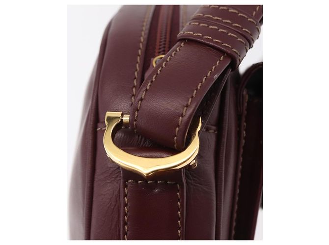 Borsa a tracolla Cartier Must Line in pelle Bordeaux tono oro Auth 208085A - vista 14