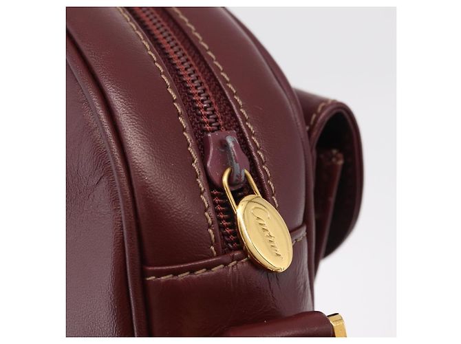 Borsa a tracolla Cartier Must Line in pelle Bordeaux tono oro Auth 208085A - vista 16