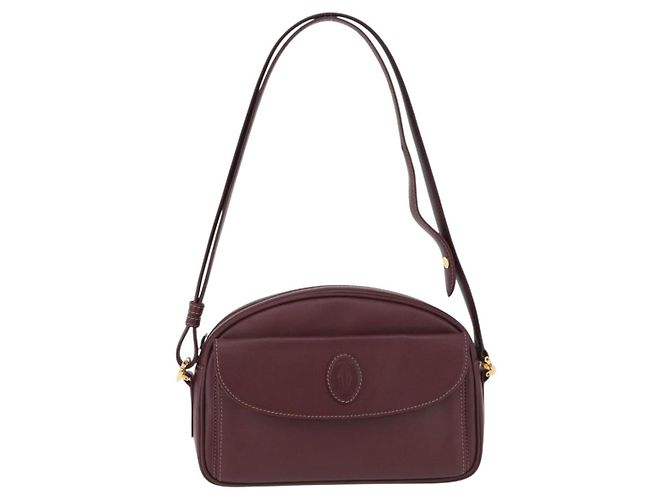 Borsa a tracolla Cartier Must Line in pelle Bordeaux tono oro Auth 208085A - vista 2