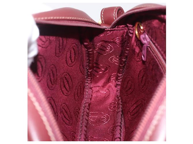 Borsa a tracolla Cartier Must Line in pelle Bordeaux tono oro Auth 208085A - vista 21