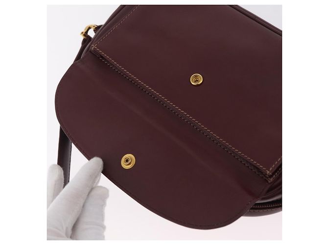 Borsa a tracolla Cartier Must Line in pelle Bordeaux tono oro Auth 208085A - vista 24