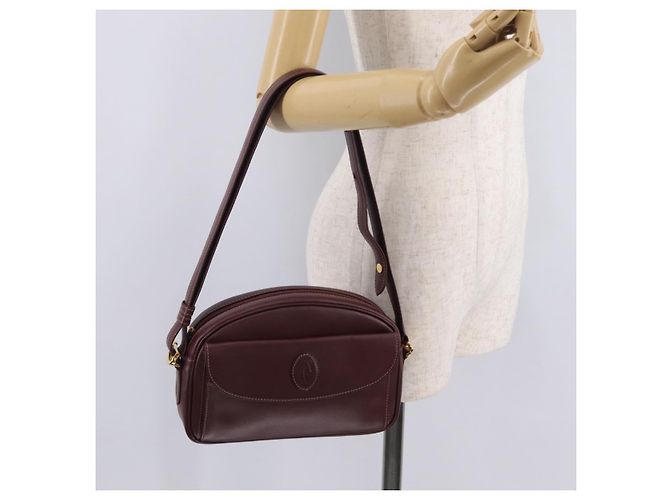 Borsa a tracolla Cartier Must Line in pelle Bordeaux tono oro Auth 208085A - vista 26