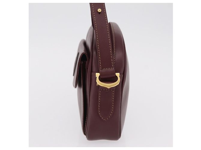 Borsa a tracolla Cartier Must Line in pelle Bordeaux tono oro Auth 208085A - vista 4
