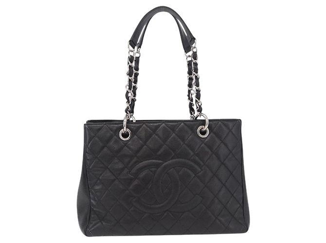 CHANEL Matelasse Chain Tote Bag aus Caviar-Leder Schwarz Silber CC Auth BA15924SAM - Ansicht 2