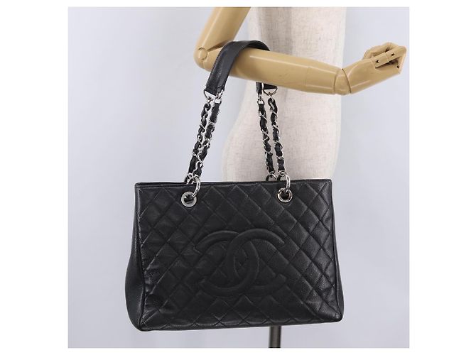 CHANEL Matelasse Chain Tote Bag aus Caviar-Leder Schwarz Silber CC Auth BA15924SAM - Ansicht 28