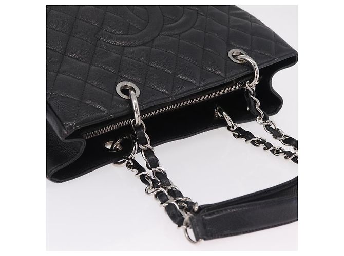 CHANEL Matelasse Chain Tote Bag aus Caviar-Leder Schwarz Silber CC Auth BA15924SAM - Ansicht 6