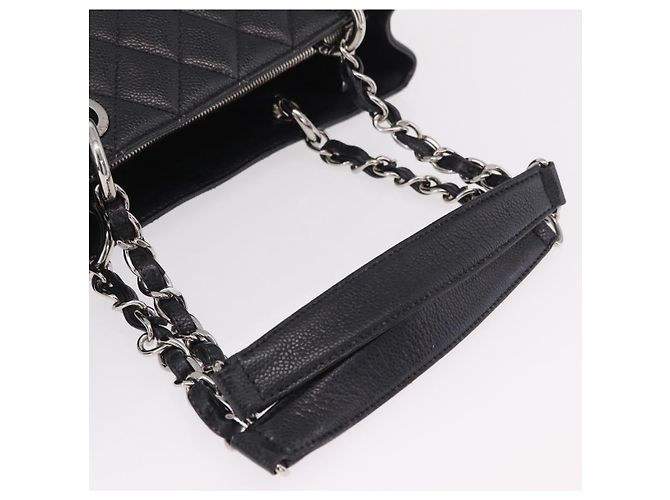 CHANEL Matelasse Chain Tote Bag aus Caviar-Leder Schwarz Silber CC Auth BA15924SAM - Ansicht 7