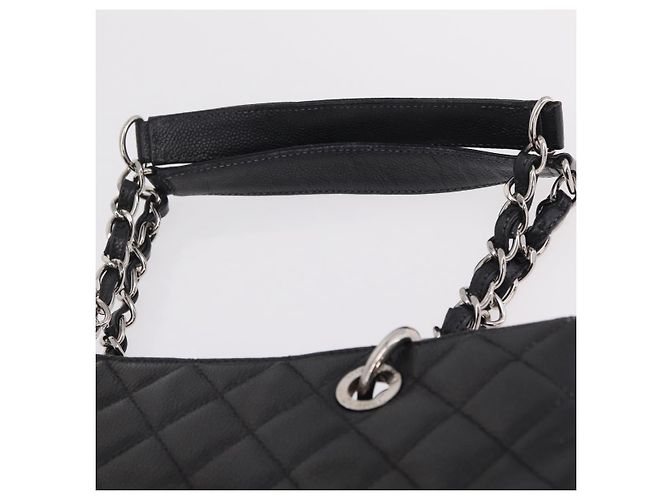 CHANEL Matelasse Chain Tote Bag aus Caviar-Leder Schwarz Silber CC Auth BA15924SAM - Ansicht 8