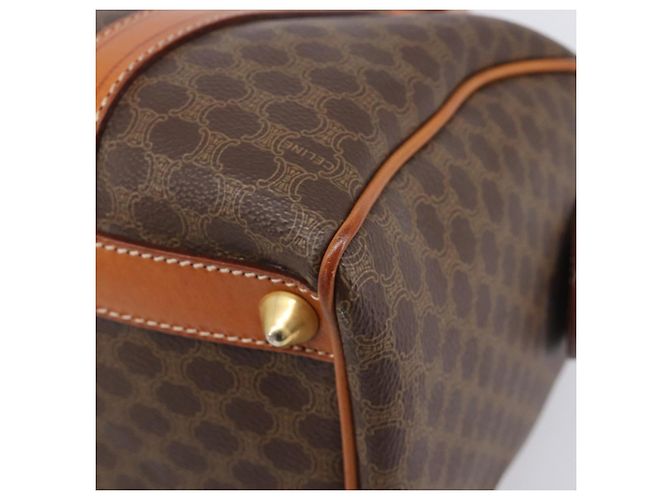 Céline Borsa Boston CELINE Macadam Canvas PVC Pelle Marrone Oro Auth 208642V D'oro - vista 10