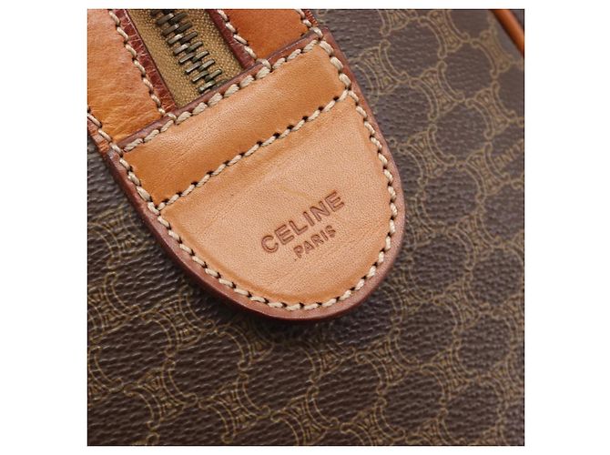 Céline Borsa Boston CELINE Macadam Canvas PVC Pelle Marrone Oro Auth 208642V D'oro - vista 14