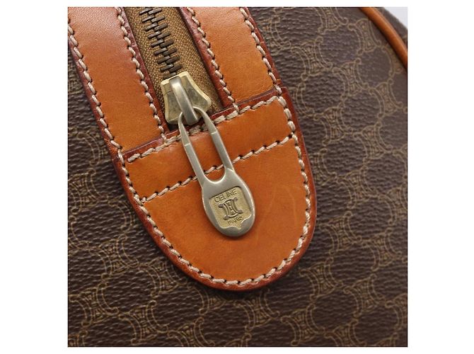 Céline Borsa Boston CELINE Macadam Canvas PVC Pelle Marrone Oro Auth 208642V D'oro - vista 17