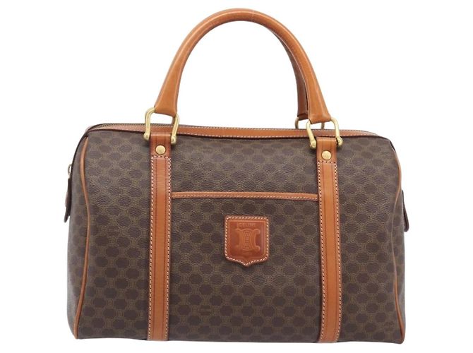 Céline Borsa Boston CELINE Macadam Canvas PVC Pelle Marrone Oro Auth 208642V D'oro - vista 2