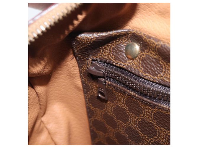 Céline Borsa Boston CELINE Macadam Canvas PVC Pelle Marrone Oro Auth 208642V D'oro - vista 22
