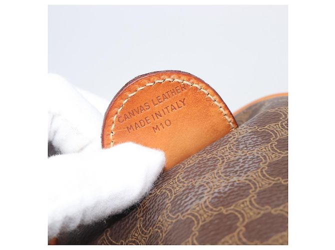Céline Borsa Boston CELINE Macadam Canvas PVC Pelle Marrone Oro Auth 208642V D'oro - vista 24