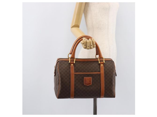Céline Borsa Boston CELINE Macadam Canvas PVC Pelle Marrone Oro Auth 208642V D'oro - vista 25