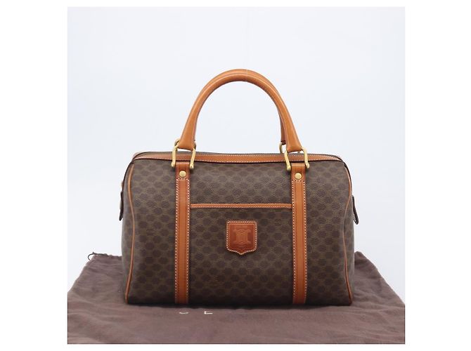 Céline Borsa Boston CELINE Macadam Canvas PVC Pelle Marrone Oro Auth 208642V D'oro - vista 26