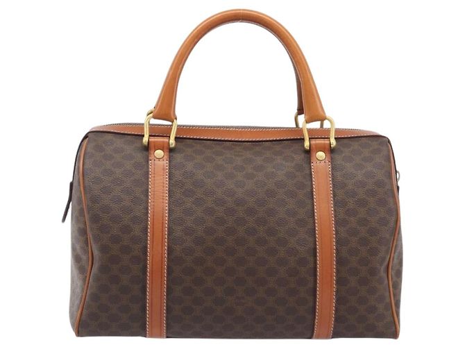 Céline Borsa Boston CELINE Macadam Canvas PVC Pelle Marrone Oro Auth 208642V D'oro - vista 3