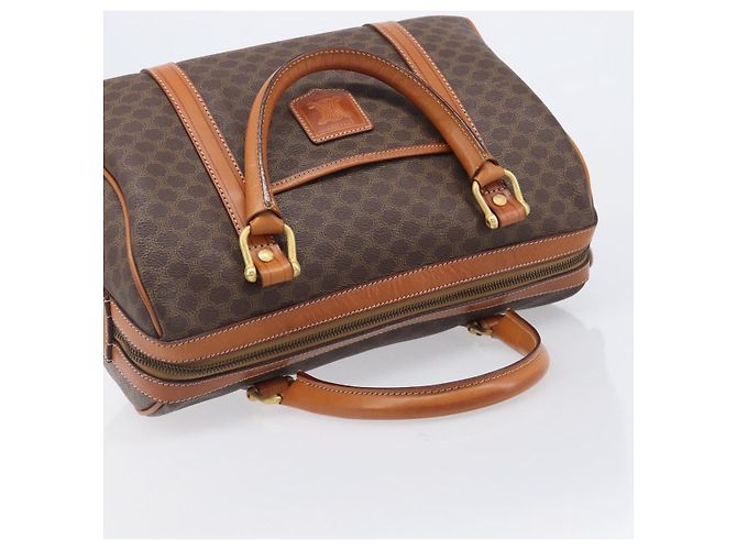 Céline Borsa Boston CELINE Macadam Canvas PVC Pelle Marrone Oro Auth 208642V D'oro - vista 6