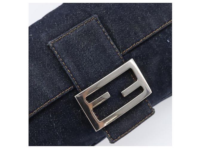Borsa a tracolla FENDI Mamma Baguette Denim Blue Silver Auth BA15869V Argento - vista 18