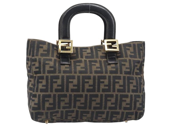 Borsa a mano FENDI Zucca Canvas Nero Marrone Auth 208726V - vista 2