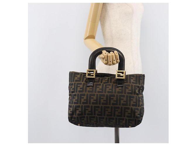 Borsa a mano FENDI Zucca Canvas Nero Marrone Auth 208726V - vista 23