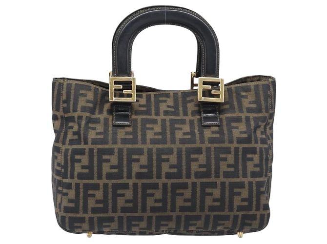 Borsa a mano FENDI Zucca Canvas Nero Marrone Auth 208726V - vista 3