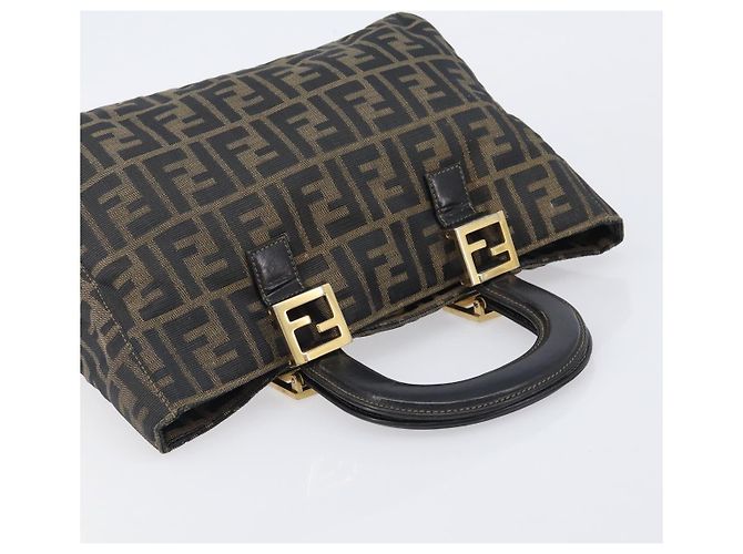 Borsa a mano FENDI Zucca Canvas Nero Marrone Auth 208726V - vista 6