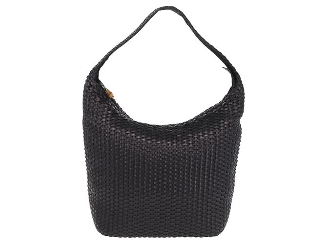 Borsa a tracolla GUCCI Bamboo in pelle nera e oro Auth 208879V Nero - vista 2