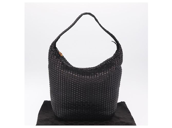 Borsa a tracolla GUCCI Bamboo in pelle nera e oro Auth 208879V Nero - vista 24