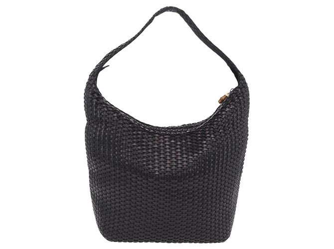 Borsa a tracolla GUCCI Bamboo in pelle nera e oro Auth 208879V Nero - vista 3