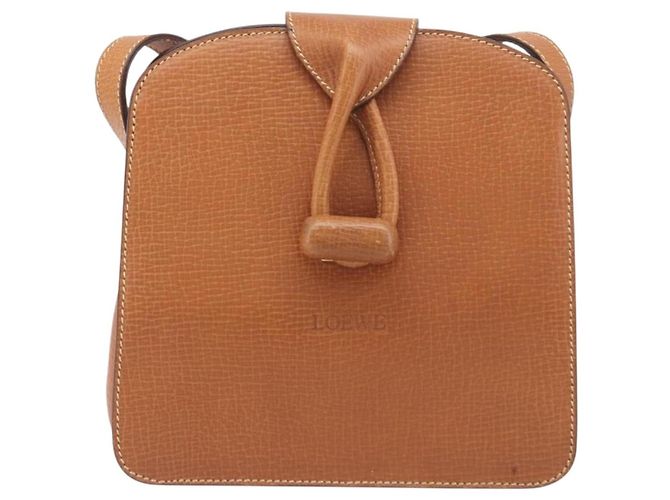 Borsa a tracolla LOEWE in pelle marrone tono oro Auth 207796A - vista 13