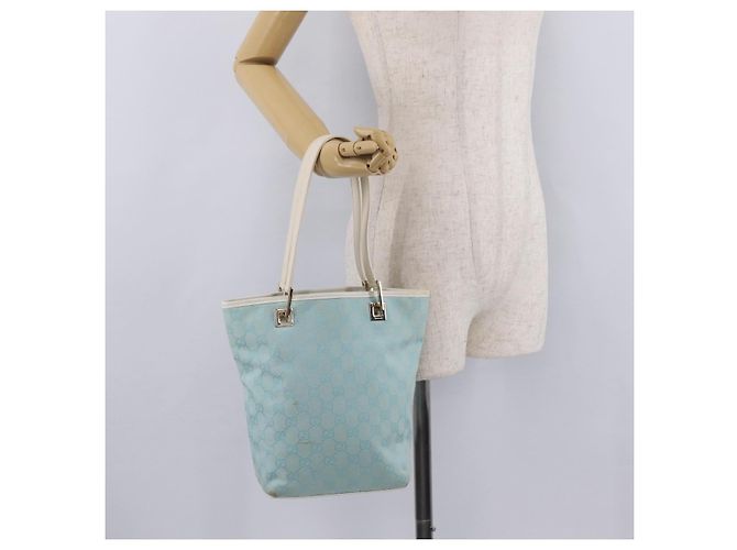 Borsa Tote GUCCI GG Canvas Light Blue Gold 002 1099 Auth ep16469A - vista 26